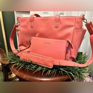 White Elm Aquila Tote & Wristlet with padded strap - Coral Color - Spring!